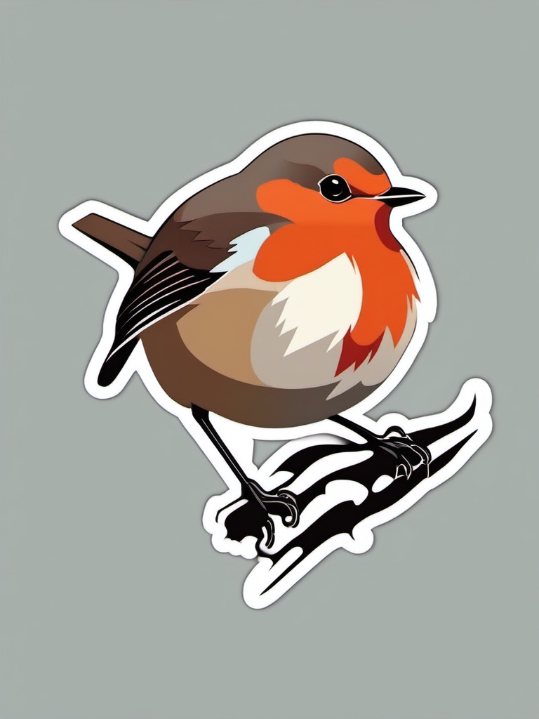 European Robin Sticker - A charming European robin with a red breast, ,vector color sticker art,minimal