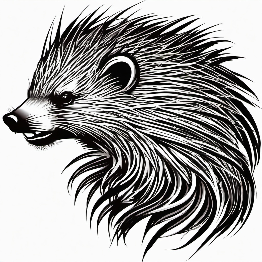 Porcupine tattoo, Protective porcupine tattoo, an emblem of self-defense. , tattoo color art, clean white background