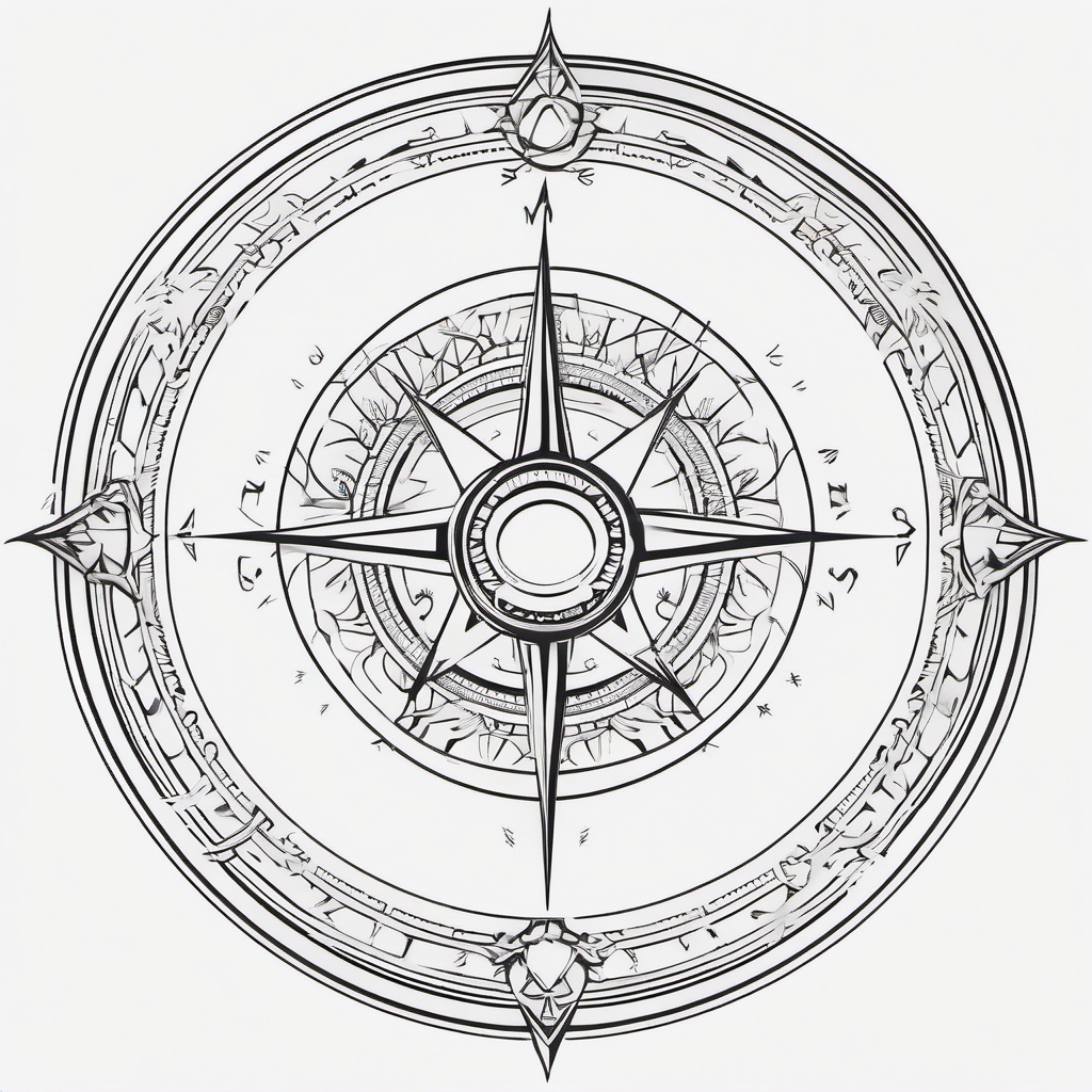 Norse Compass Tattoo - Compass tattoo inspired by Norse culture.  simple vector tattoo,minimalist,white background