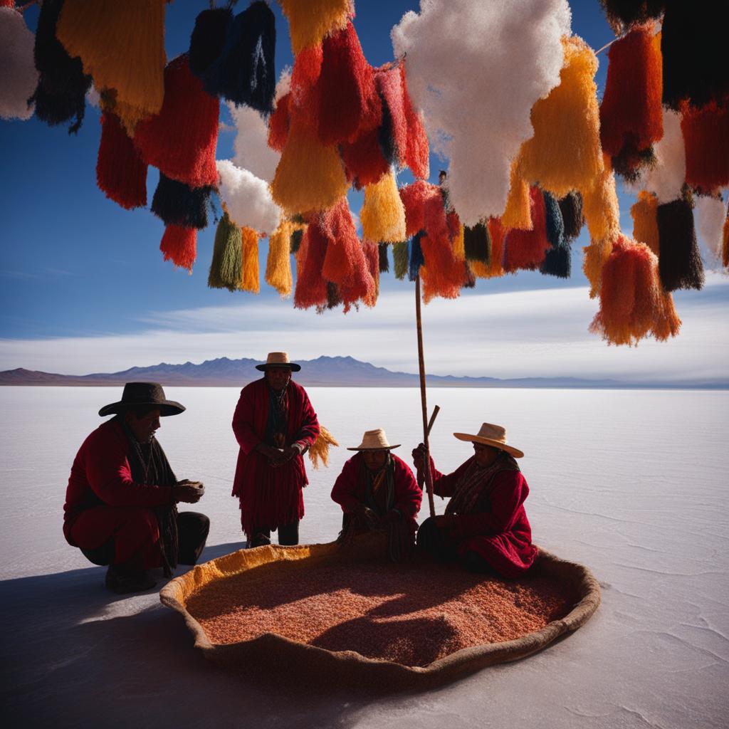 uyuni salt flats, bolivia - takes part in a traditional salt harvesting ceremony with locals. 