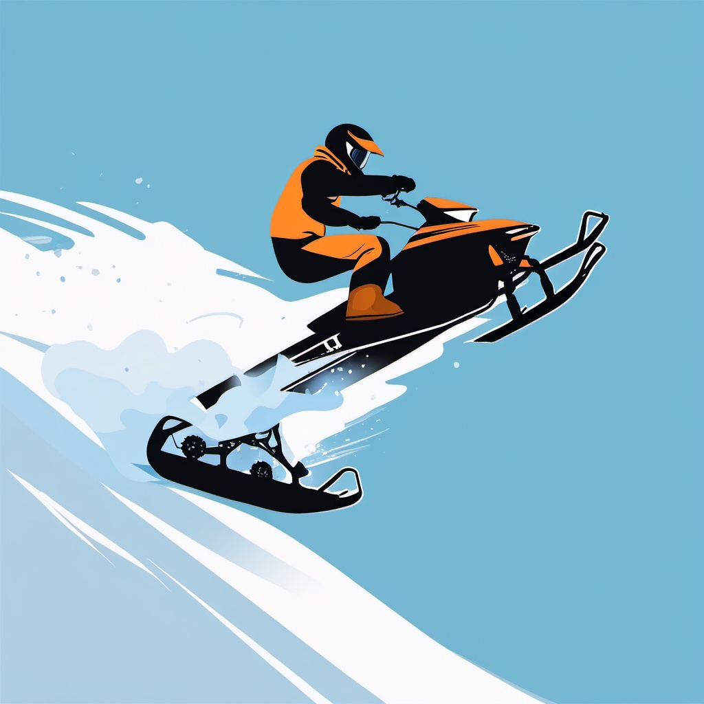 Snowmobile Freestyle Jump Clipart - Snowmobilers performing freestyle jumps with finesse.  color vector clipart, minimal style