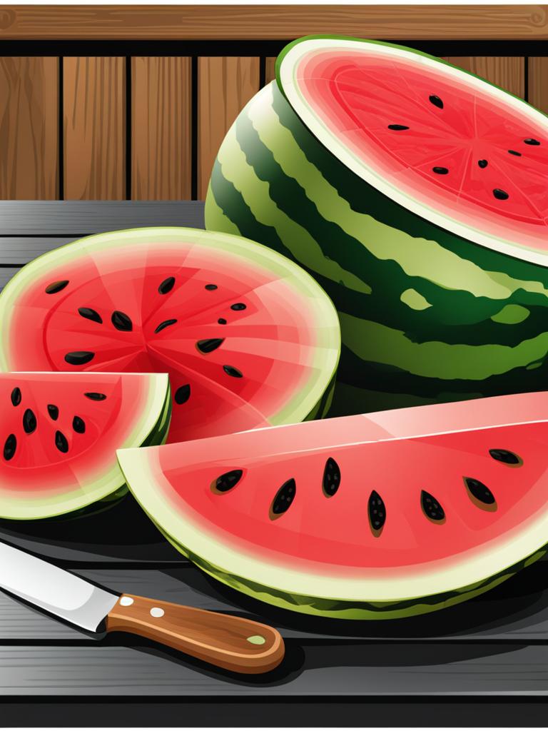 watermelon clipart: sliced and served on a picnic table. 