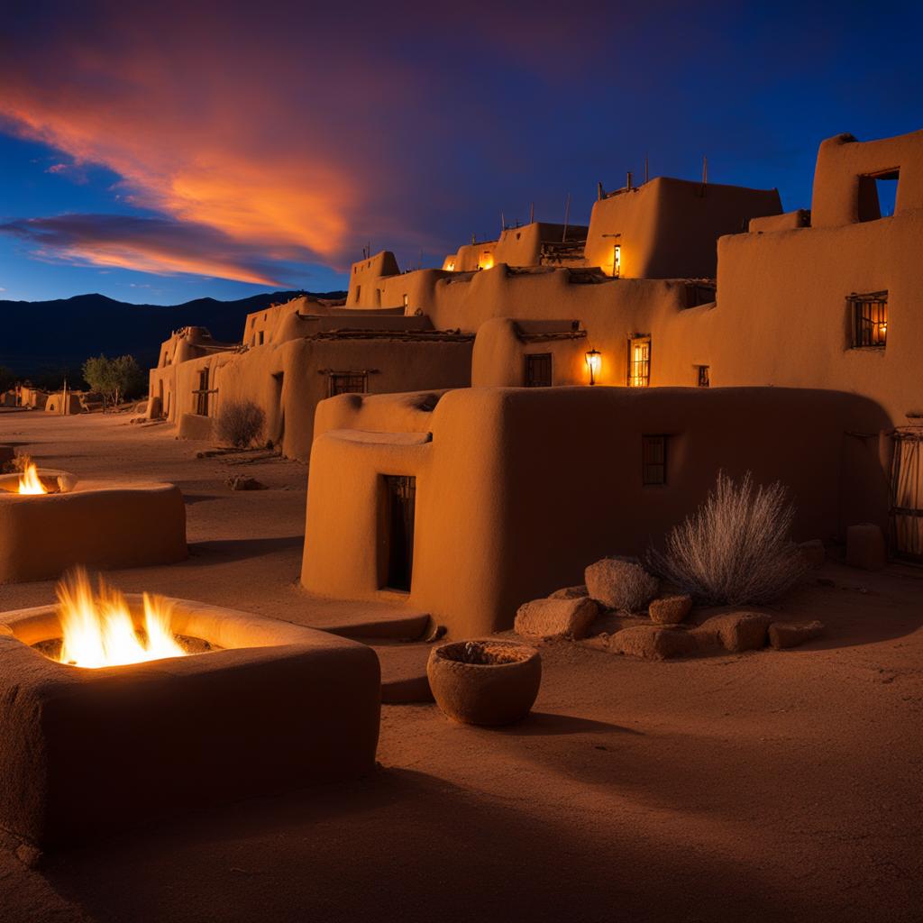 taos pueblo - paint the tranquil night atmosphere of taos pueblo, a unesco world heritage site, with its adobe structures and rich native american history. 