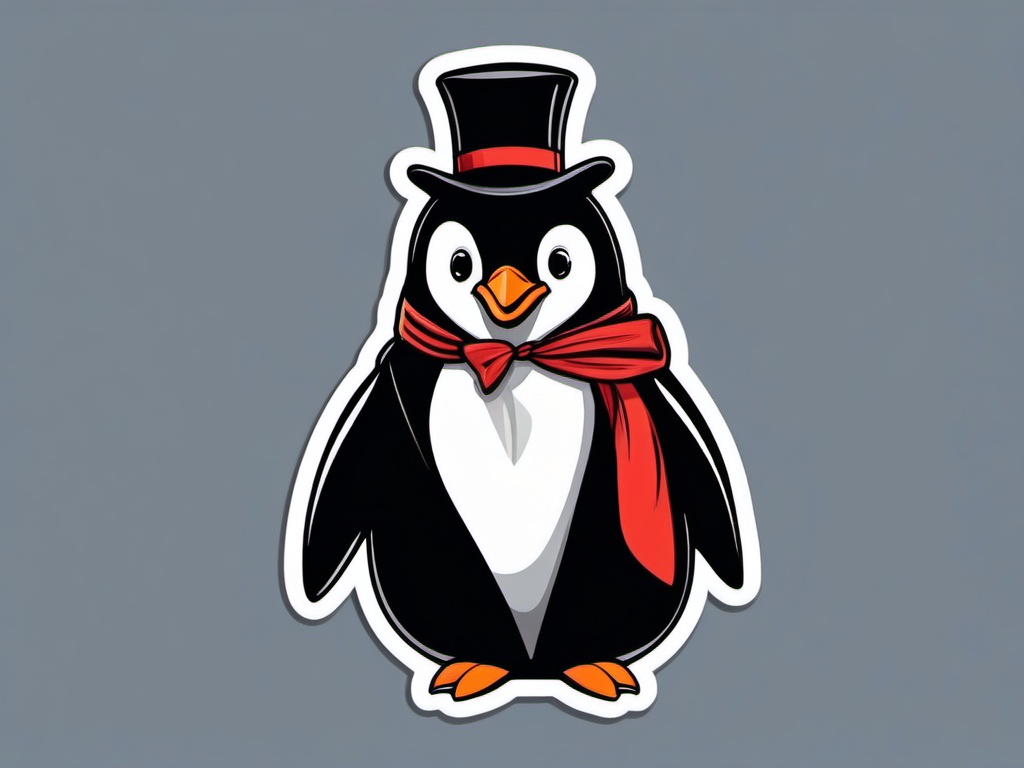 Penguin Magician Sticker - A penguin dressed as a magician, performing tricks. ,vector color sticker art,minimal