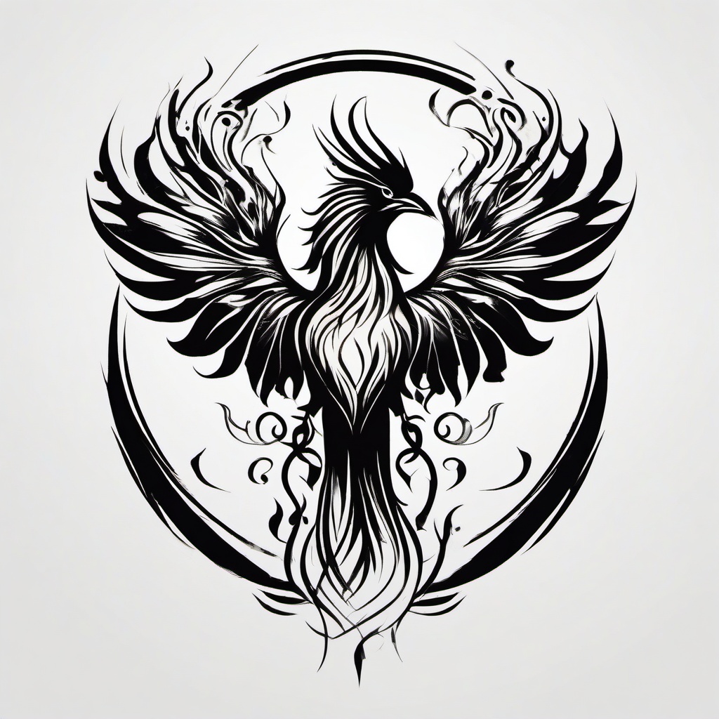 Phoenix & Flames Tattoo - Represents rebirth through challenge  minimal tattoo design,white background