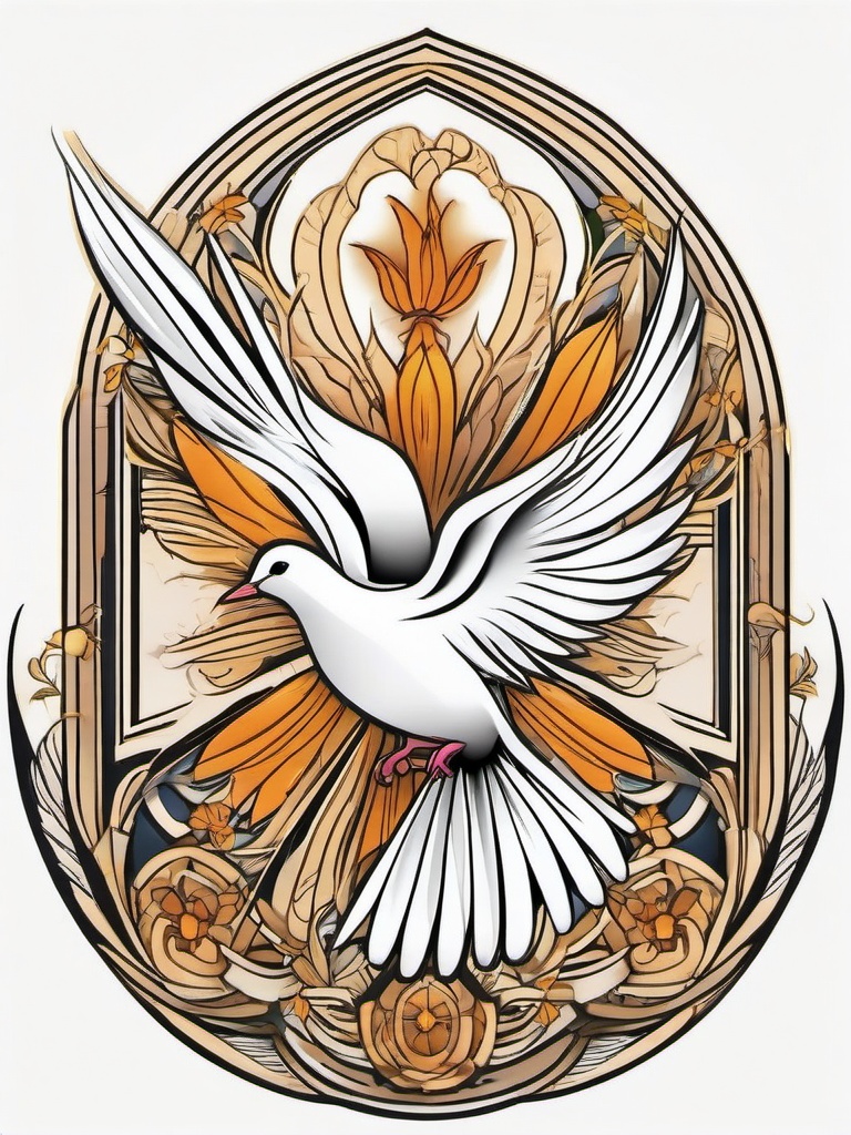 Dove Holy Spirit Tattoo-Elegant and spiritual tattoo featuring a dove as a representation of the Holy Spirit, capturing themes of faith and spirituality.  simple color tattoo,white background