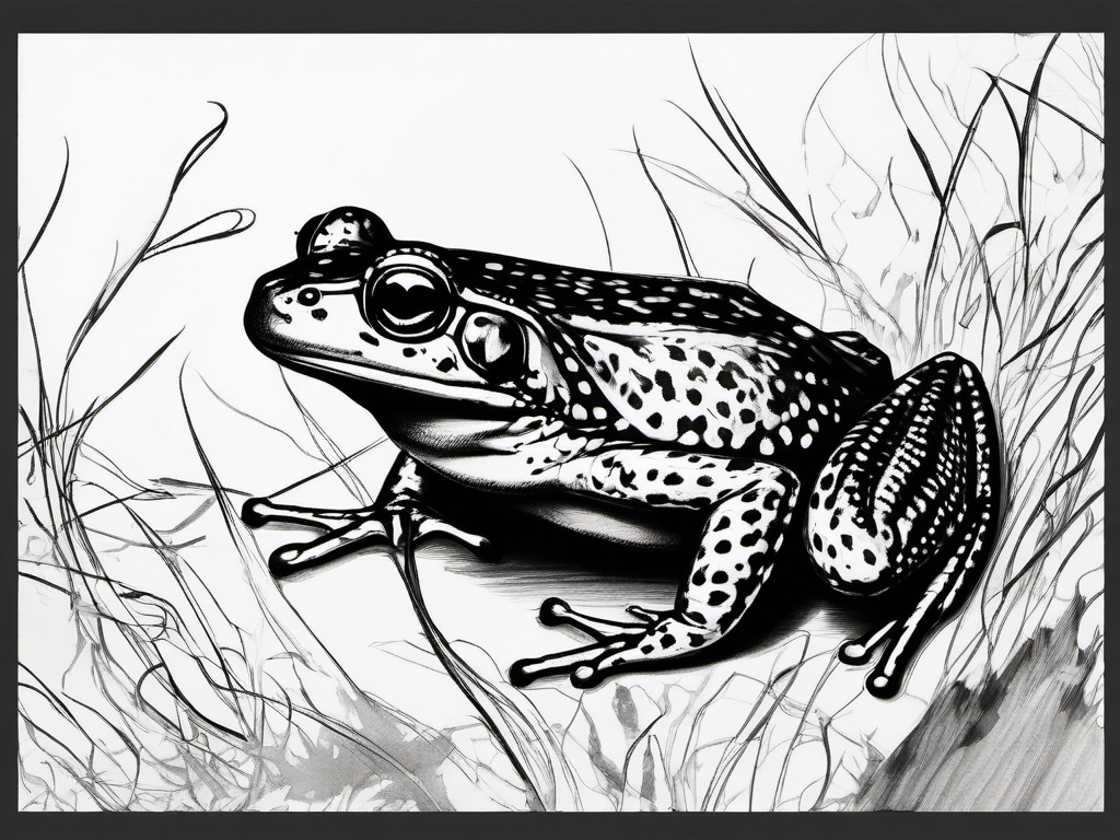 drawing of fire-bellied toad  minimal rough sketch scribbles,doodles,black and white