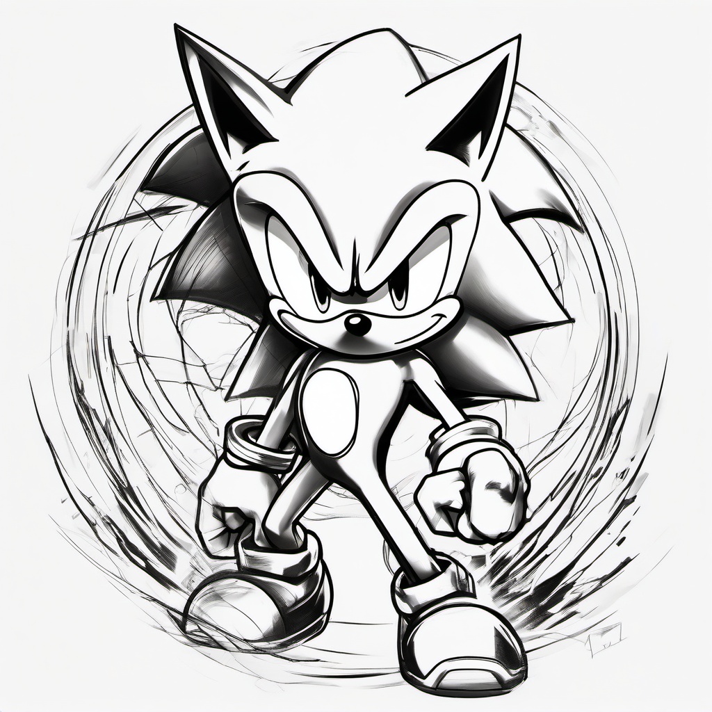 drawing of Sonic The Hedgehog with a super form  minimal rough sketch scribbles,doodles,black and white