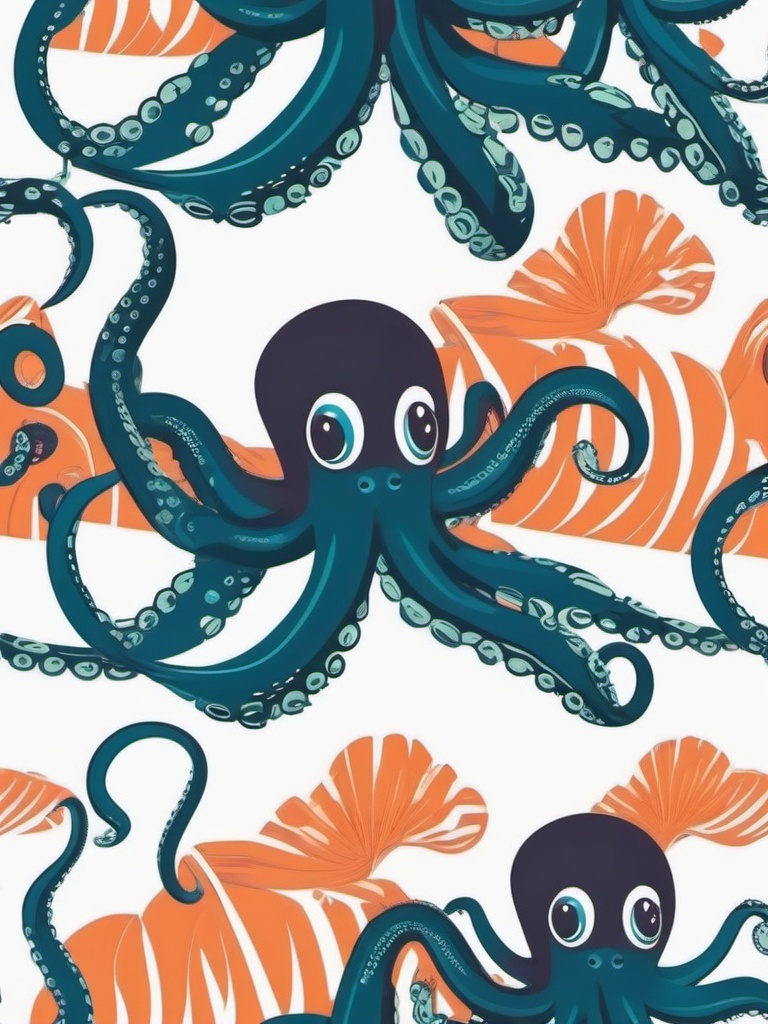 Octopus Clip Art - A curious octopus with waving tentacles,  color vector clipart, minimal style