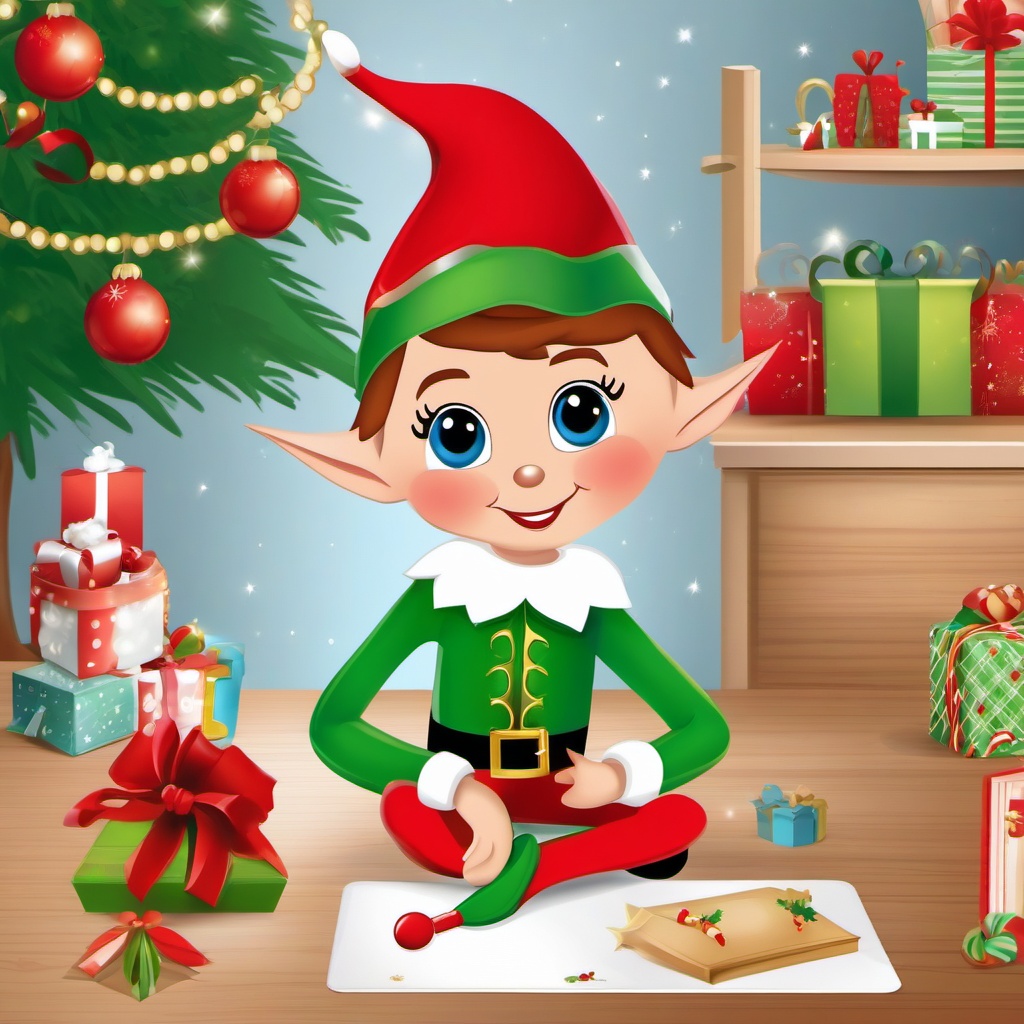 Elf on the Shelf Clipart,Designing a whimsical Elf on the Shelf-themed greeting card with Elf on the Shelf clipart  simple, 2d flat