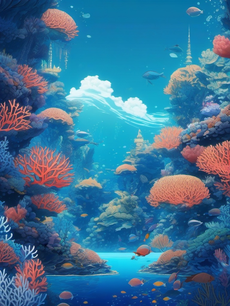 Coral Kingdom Exploration in Anime Style Blue Anime Backgrounds intricate details, patterns, wallpaper photo