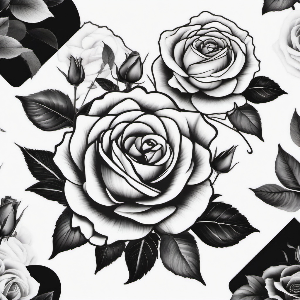 Black and White Rose Tattoos - Tattoos featuring roses in black and white.  simple color tattoo,minimalist,white background