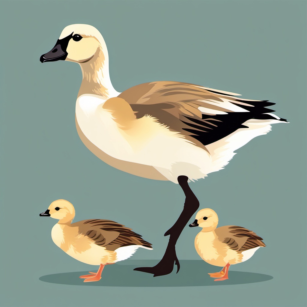 Gosling clipart - Gosling following its parents, ,vector color clipart,minimal