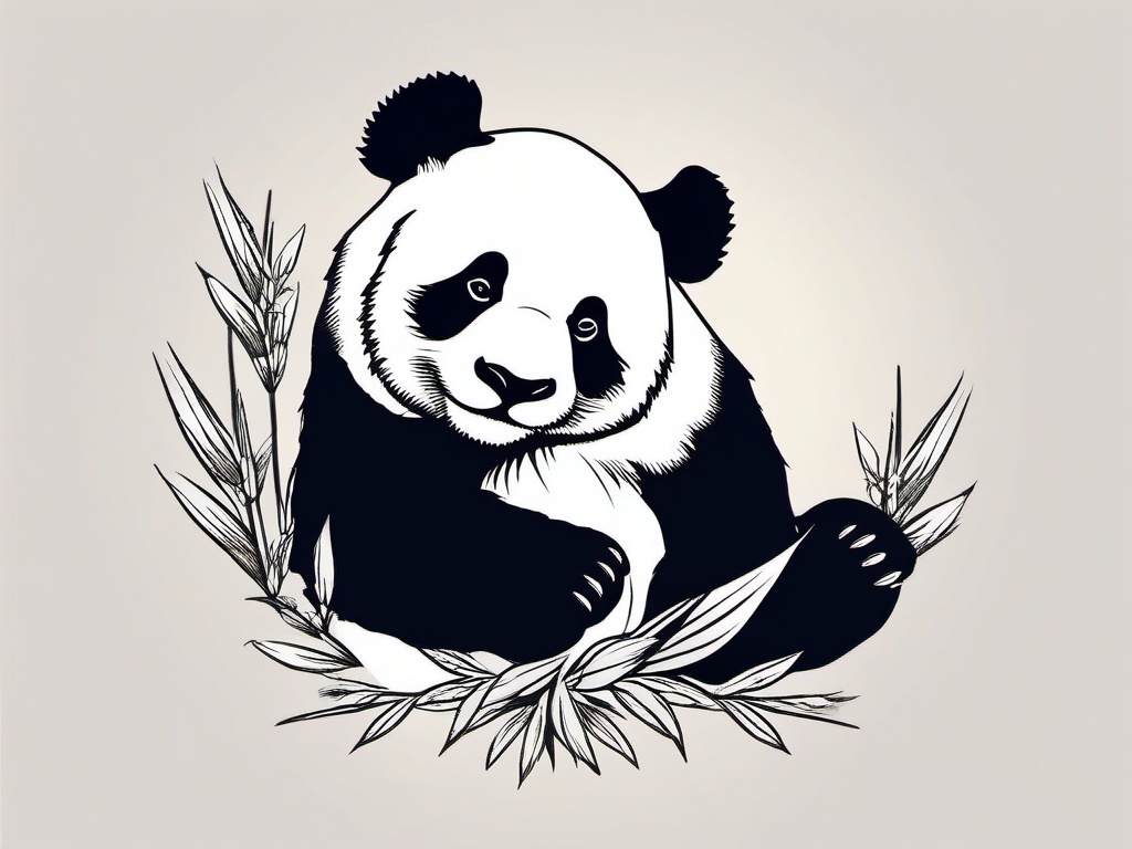 Panda Tattoo - Gentle panda munching on bamboo, symbolizing peace  few color tattoo design, simple line art, design clean white background