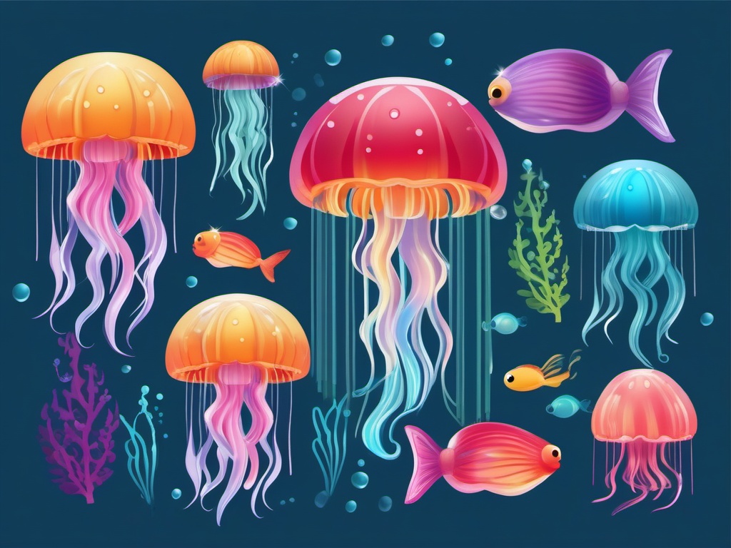 Jelly Fish Clipart,Decorating an underwater-themed children's book with jelly fish clipart  simple, 2d flat