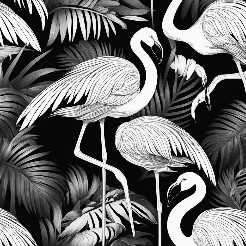 flamingo clipart black and white 