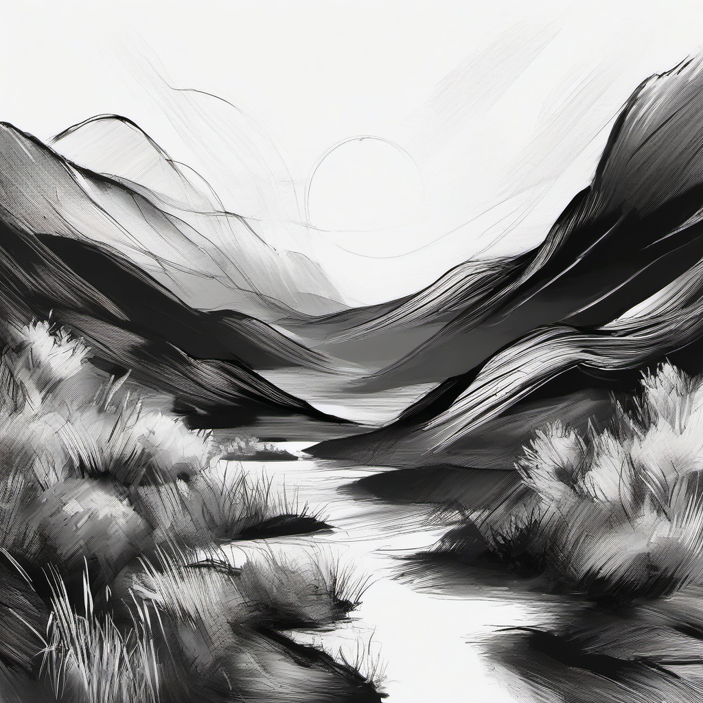 sketch painting of nature  minimal rough sketch scribbles,doodles,black and white