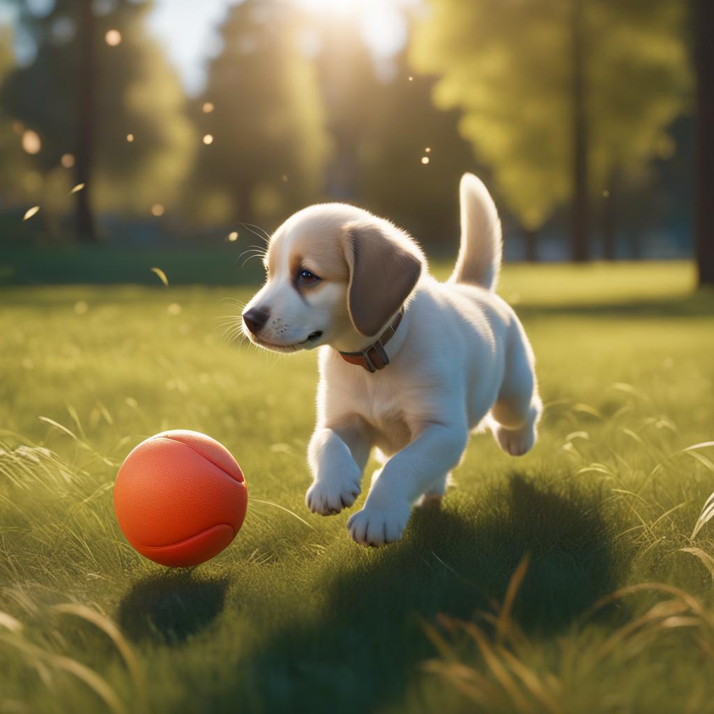 puppy playing fetch in a sunny park 8k ultrarealistic cinematic 