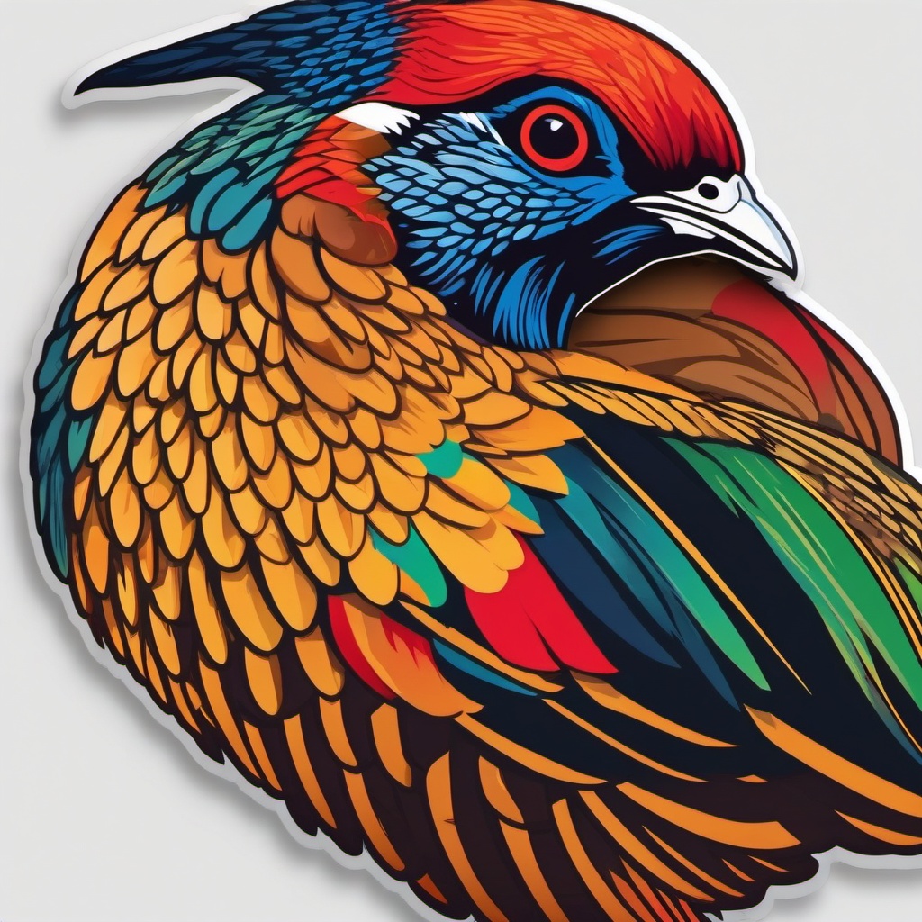 Common Pheasant Sticker - A colorful male common pheasant displaying vibrant plumage, ,vector color sticker art,minimal