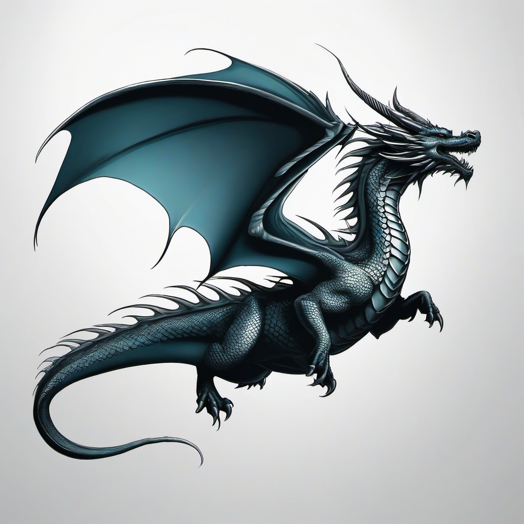 Flying Dragon Tattoo - Dynamic tattoo capturing a dragon in flight.  simple color tattoo,minimalist,white background