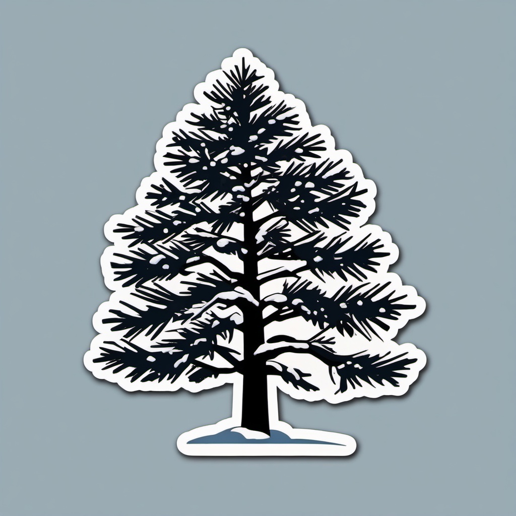 Snow-covered pine tree sticker- Winter beauty, , sticker vector art, minimalist design