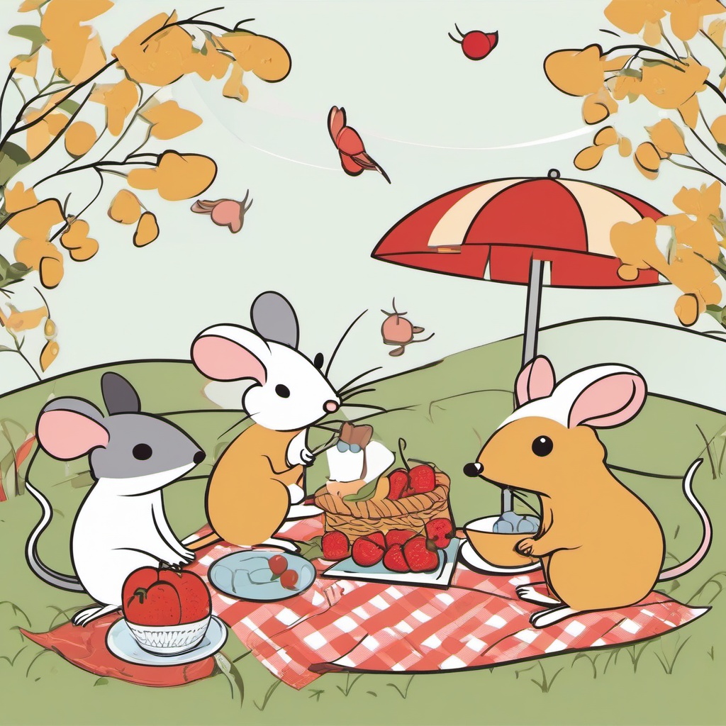 Mice clipart - mouse and friends having a picnic  color,minimalist,vector clipart