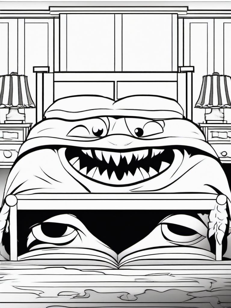 Horror Coloring Pages - Monster peeking out from under a bed  simple coloring pages