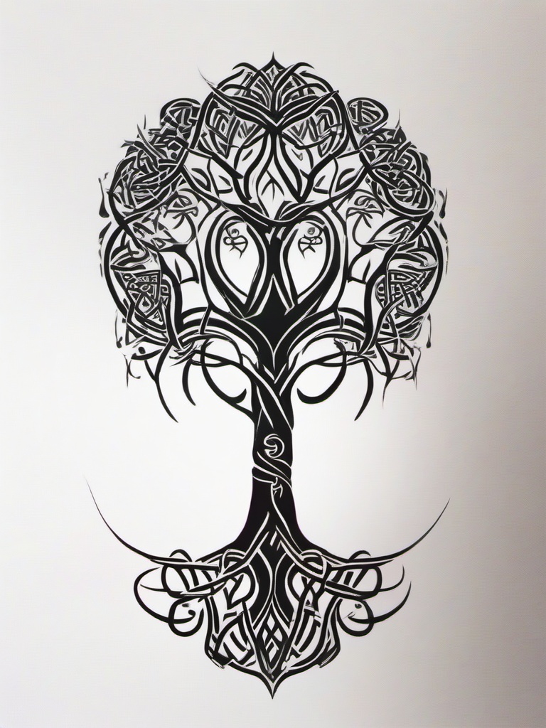 celtic tree of life tattoo  simple color tattoo,minimal,white background