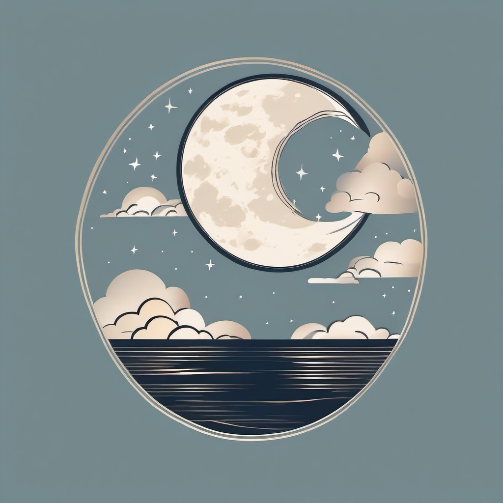 Moon with Cloud Tattoo-Delightful and dreamy tattoo featuring a moon with clouds, capturing celestial and atmospheric elements.  simple color vector tattoo