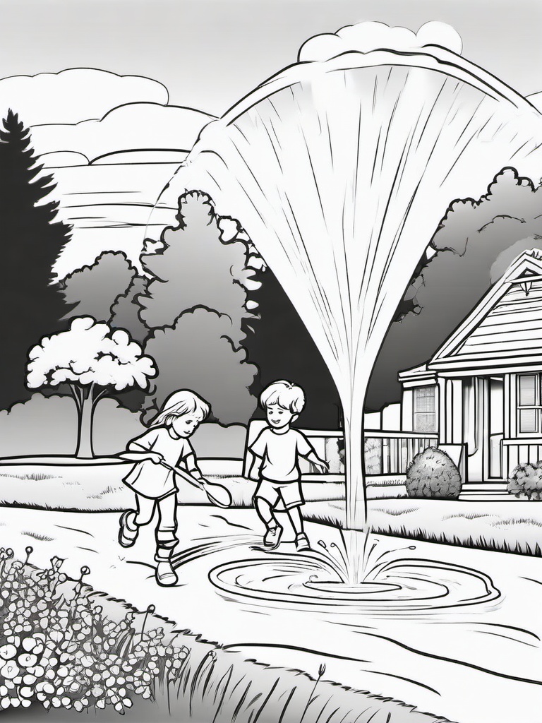 Children playing in sprinklers  simple coloring pages