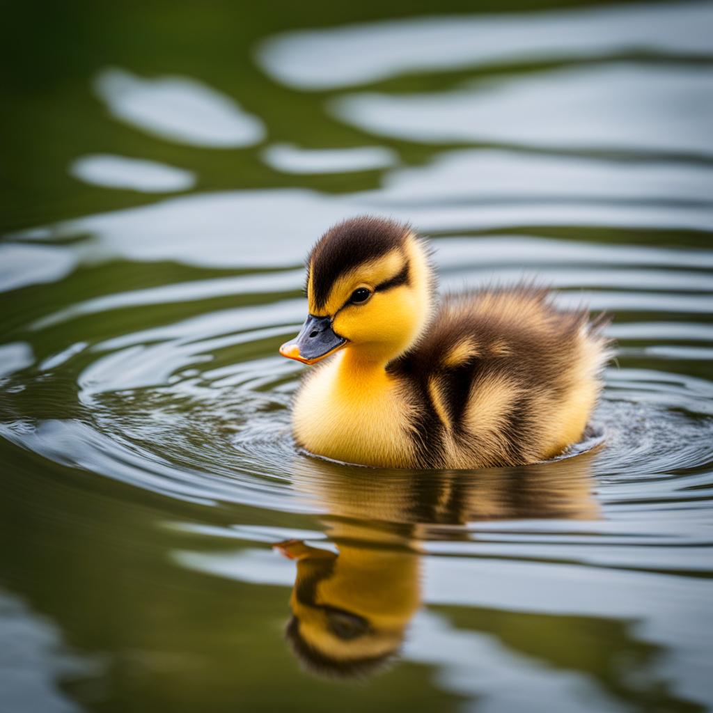 fuzzy duckling splashing joyfully in a pond. 