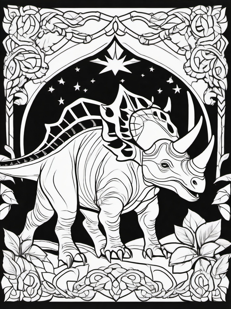 Triceratops Coloring Pages - Three Horned Dinosaur  black outline printable coloring page