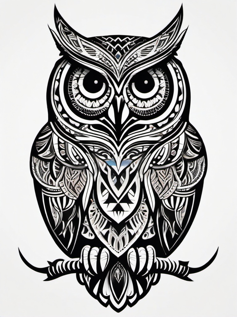 maori owl tattoo  simple color tattoo,minimalist,white background