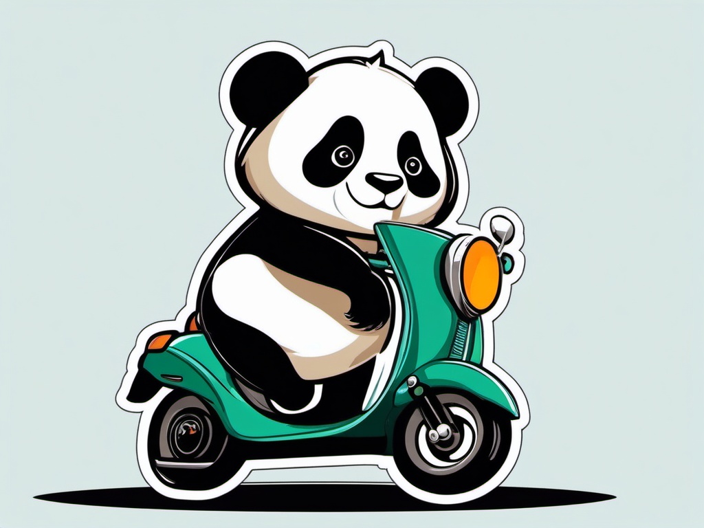 Panda on Scooter Sticker - A panda zipping around on a scooter. ,vector color sticker art,minimal