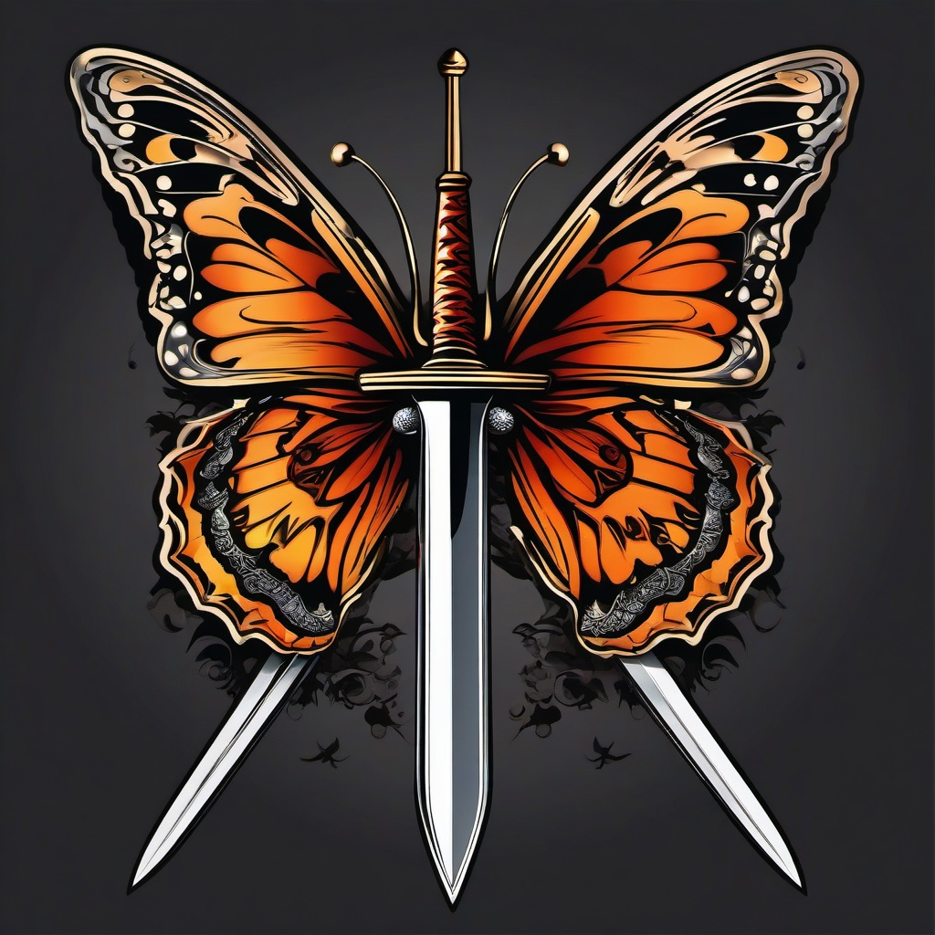 butterfly with sword tattoo  simple vector color tattoo