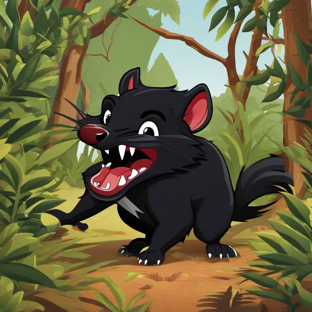 Tasmanian Devil cartoon - Tasmanian Devil snarling in the bush  