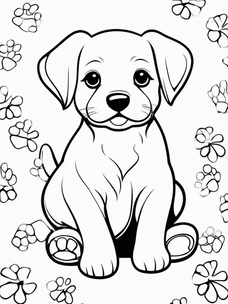 Puppy with Paw Prints Coloring Pages - Adorable Puppy Leaving Paw Prints  minimal black outline printable sheet, coloring page