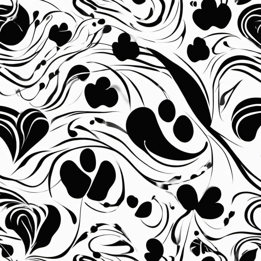 Abstract paw heartbeat ink: Rhythmic pulse of a cat's vibrant life.  black white tattoo, white background