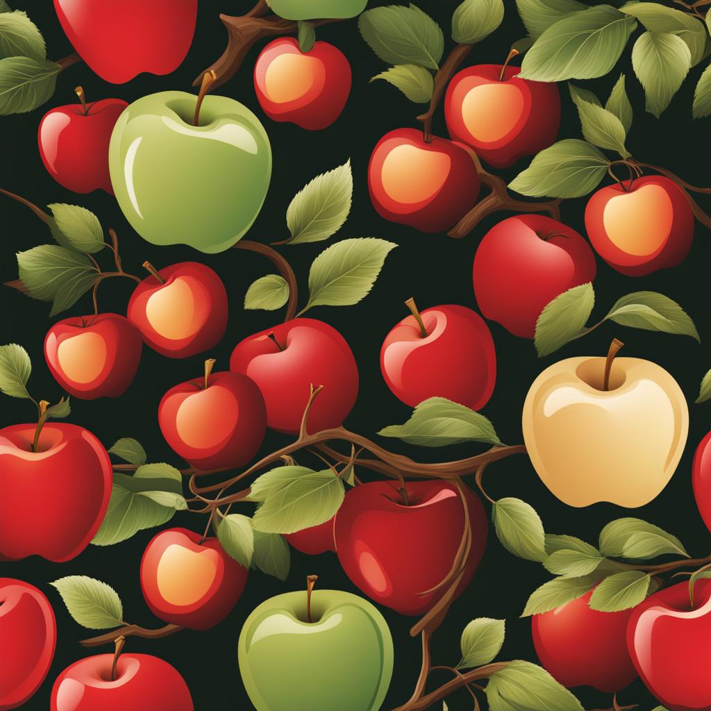 apple clipart,hanging ripe in an orchard of endless abundance 