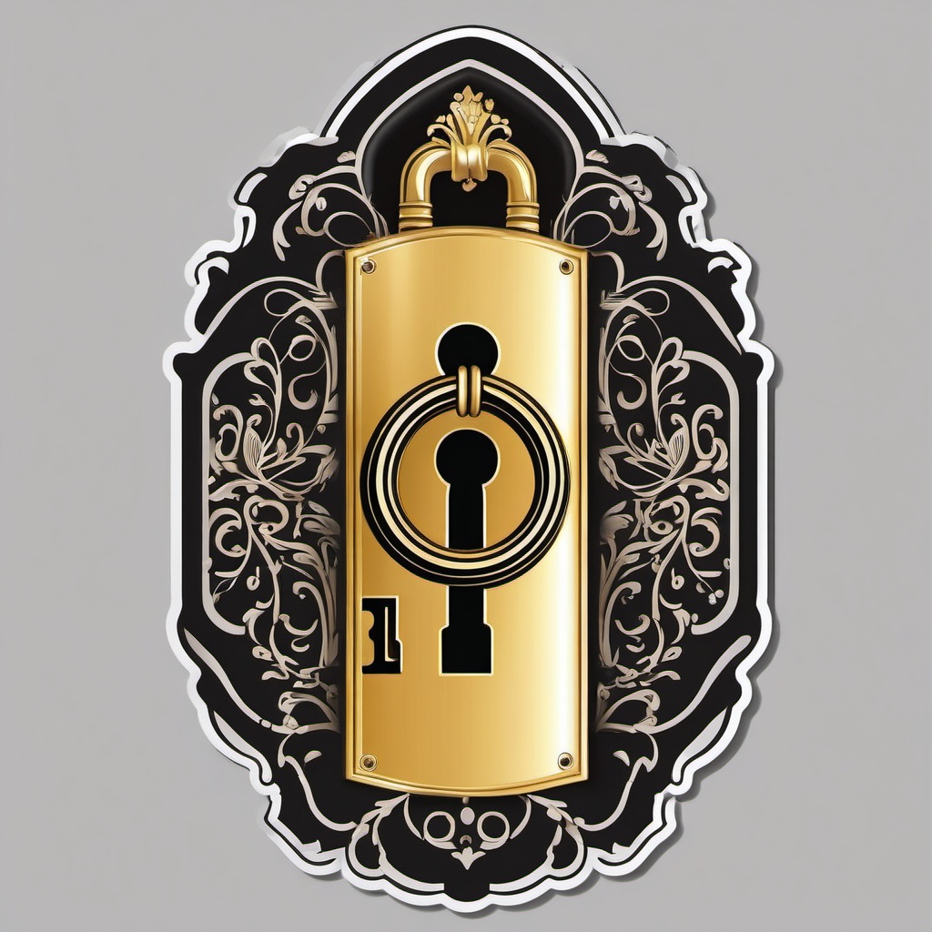 Lock and Key Sticker - Intricate lock and key design, ,vector color sticker art,minimal