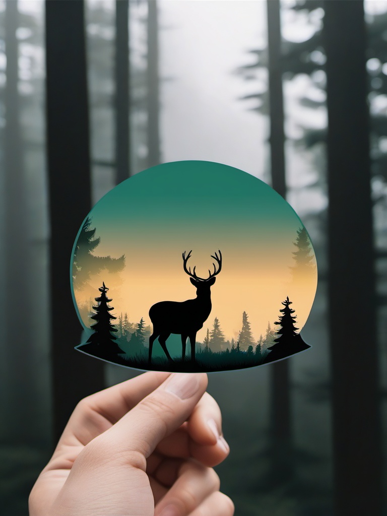 Misty Forest and Deer Emoji Sticker - Enchanting forest scene with a curious deer, , sticker vector art, minimalist design