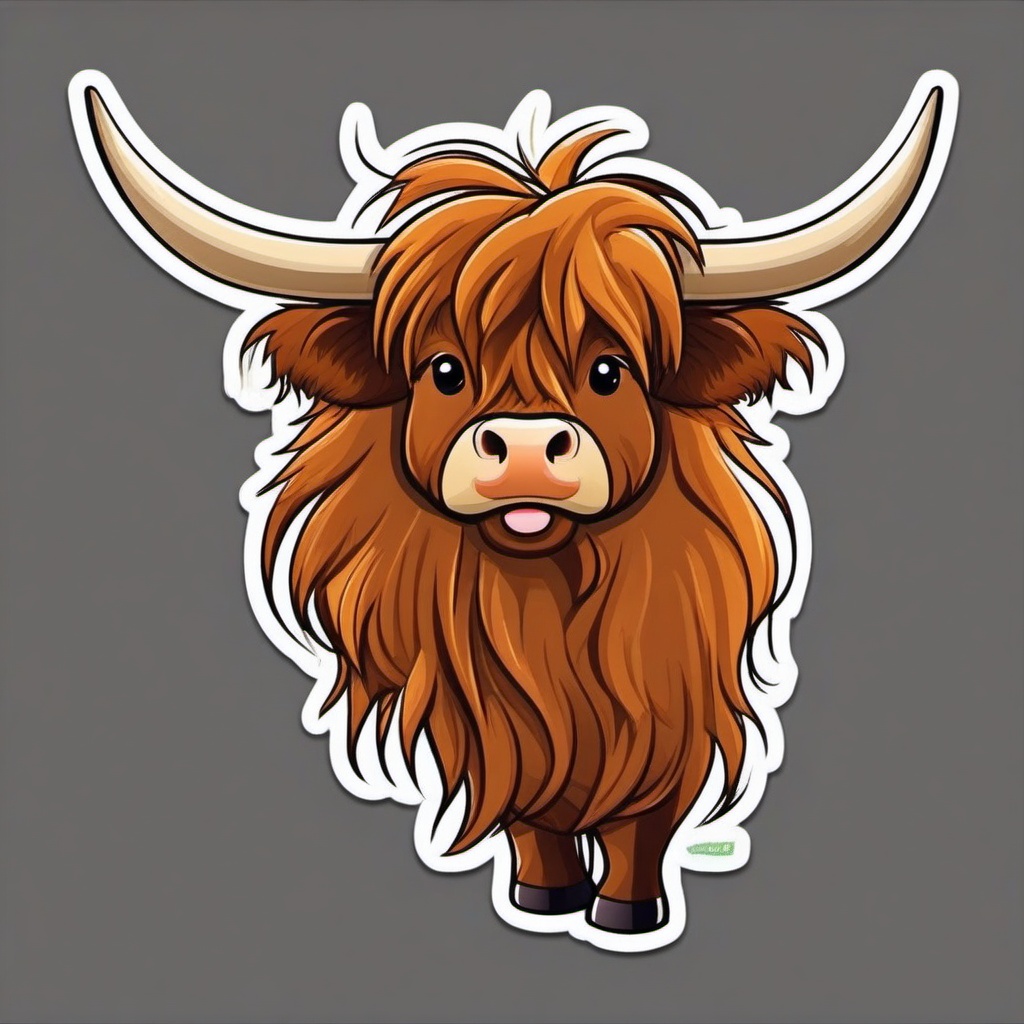 Highland Cow cartoon - long-haired cow breed from Scotland  cartoon sticker style