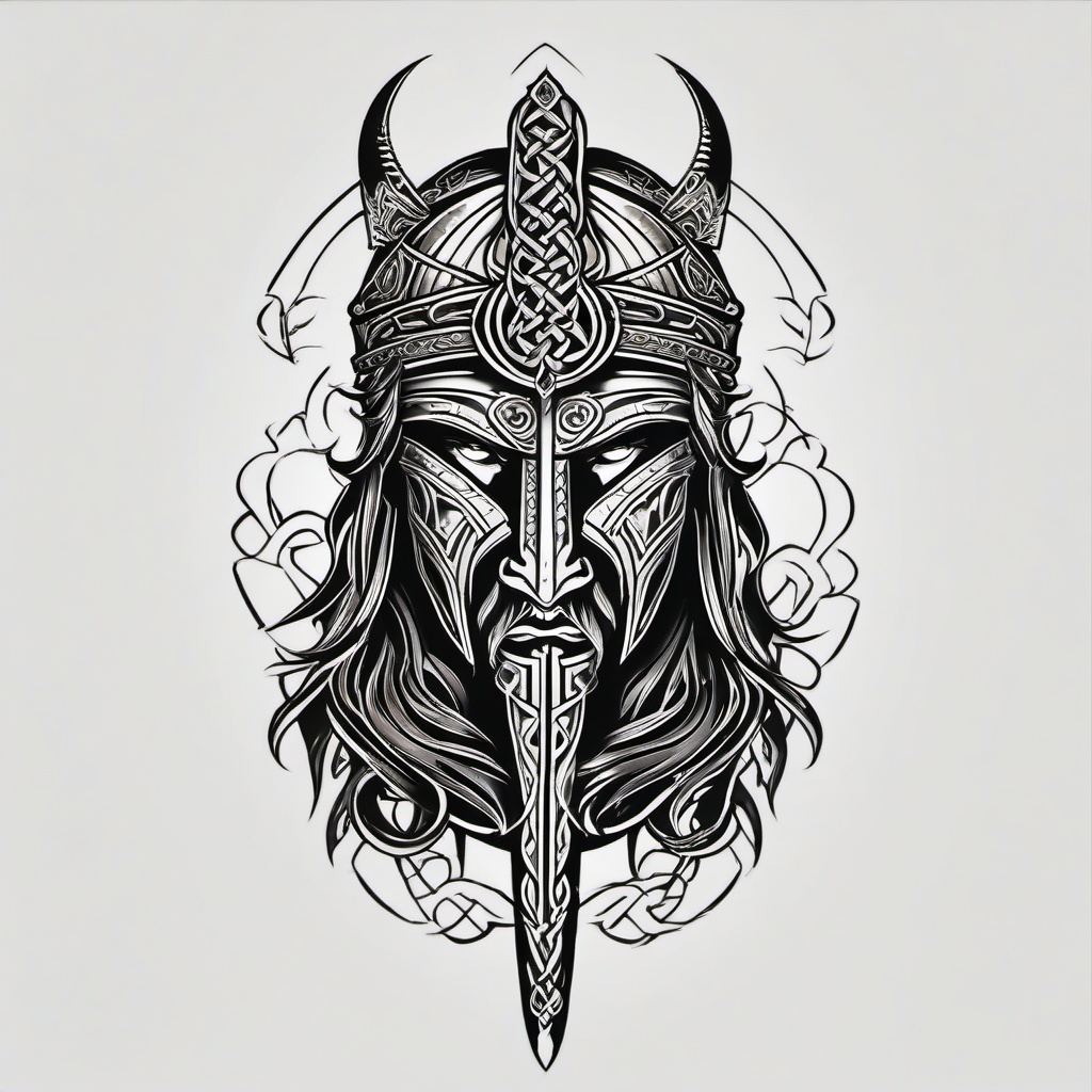 irish celtic warrior tattoos  simple color tattoo,minimal,white background