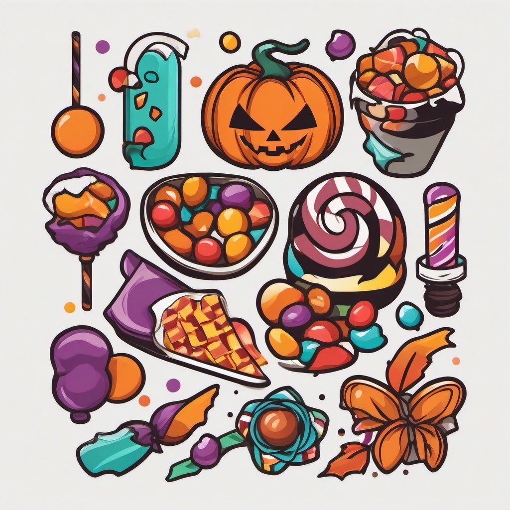 Halloween Candy Tattoo - Tattoo featuring Halloween candy and treats.  simple color tattoo,minimalist,white background