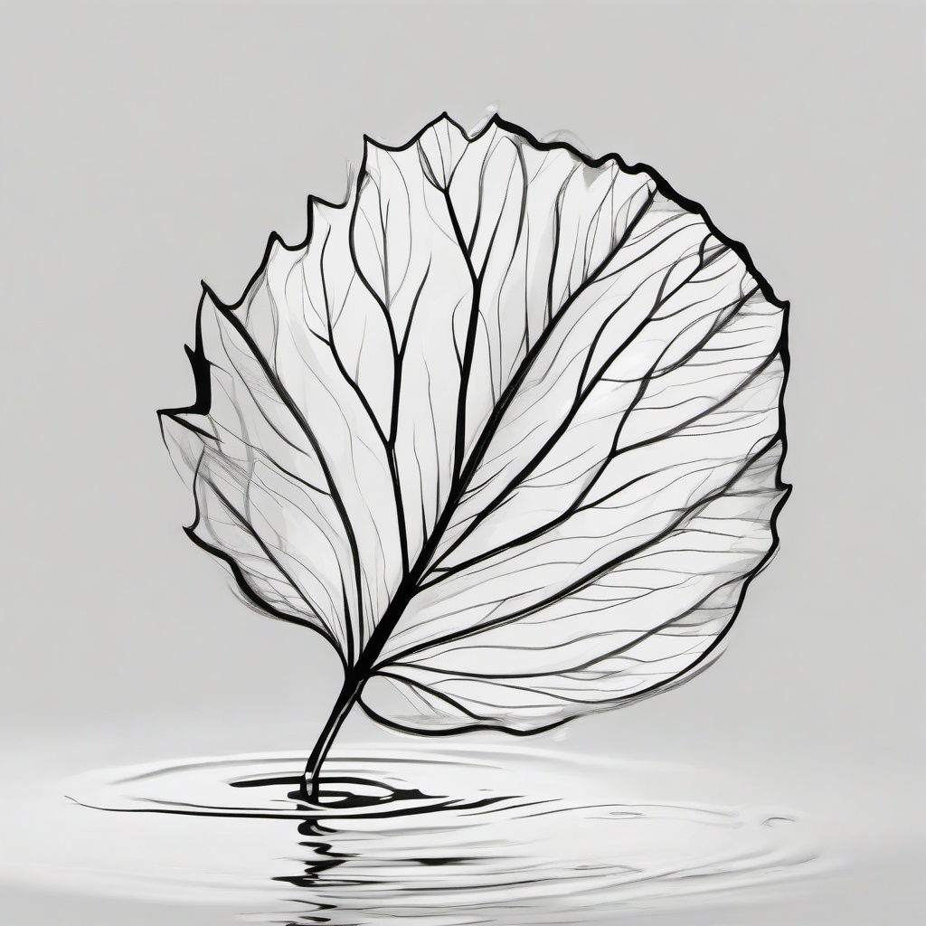 drawing of a leaf floating on water  minimal rough sketch scribbles,doodles,black and white