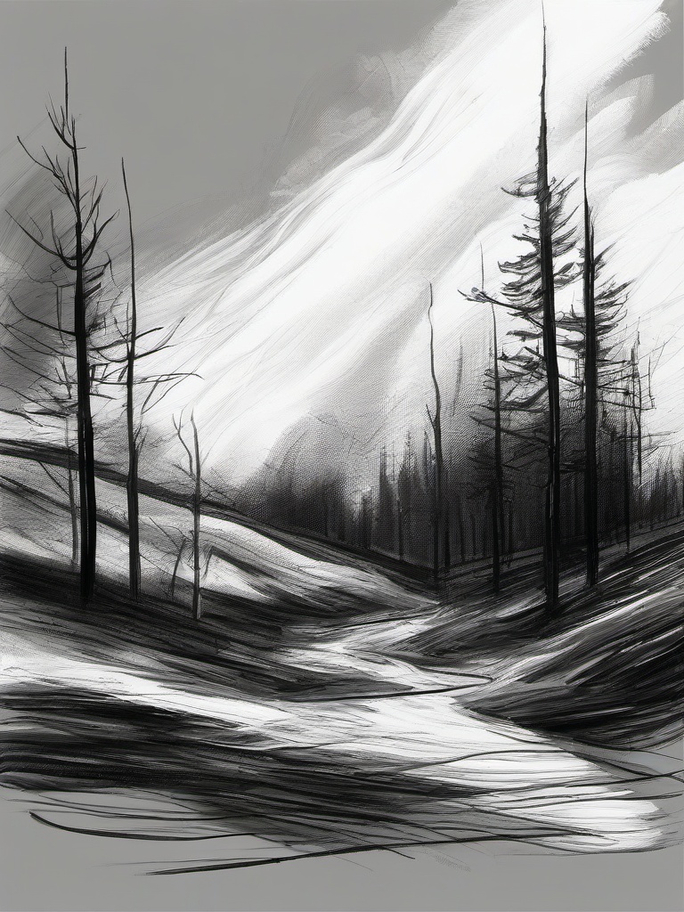 drawing of a wildfire  minimal rough sketch scribbles,doodles,black and white