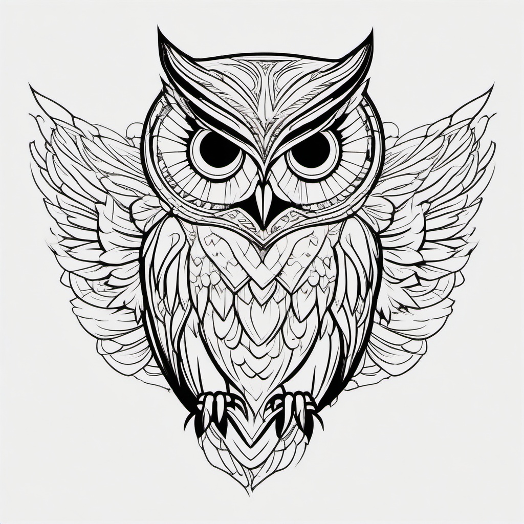 Outline Owl Tattoo - Keep it sleek and stylish with an outline-style owl tattoo.  simple color tattoo,vector style,white background