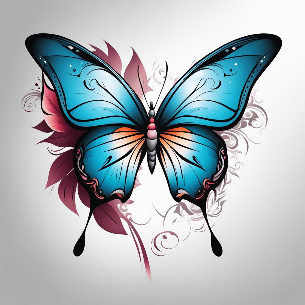 Tattoo simple butterfly,Expressing beauty and simplicity in tattoo art. , color tattoo design, white background