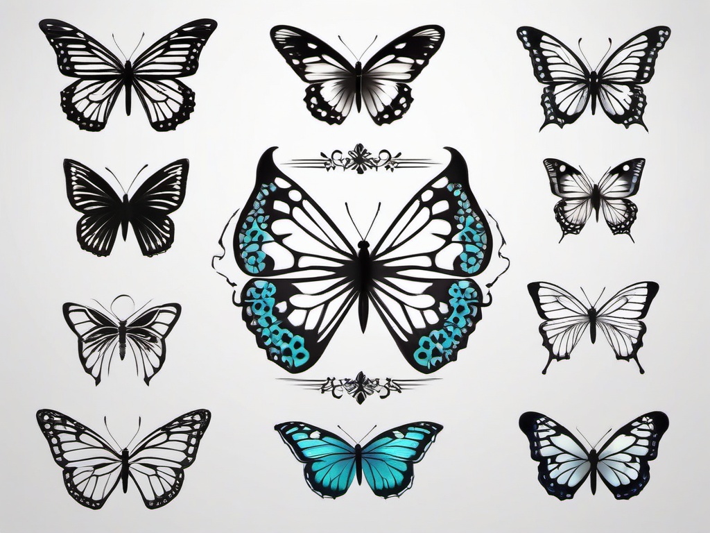 butterfly name tattoo designs  simple color tattoo, minimal, white background