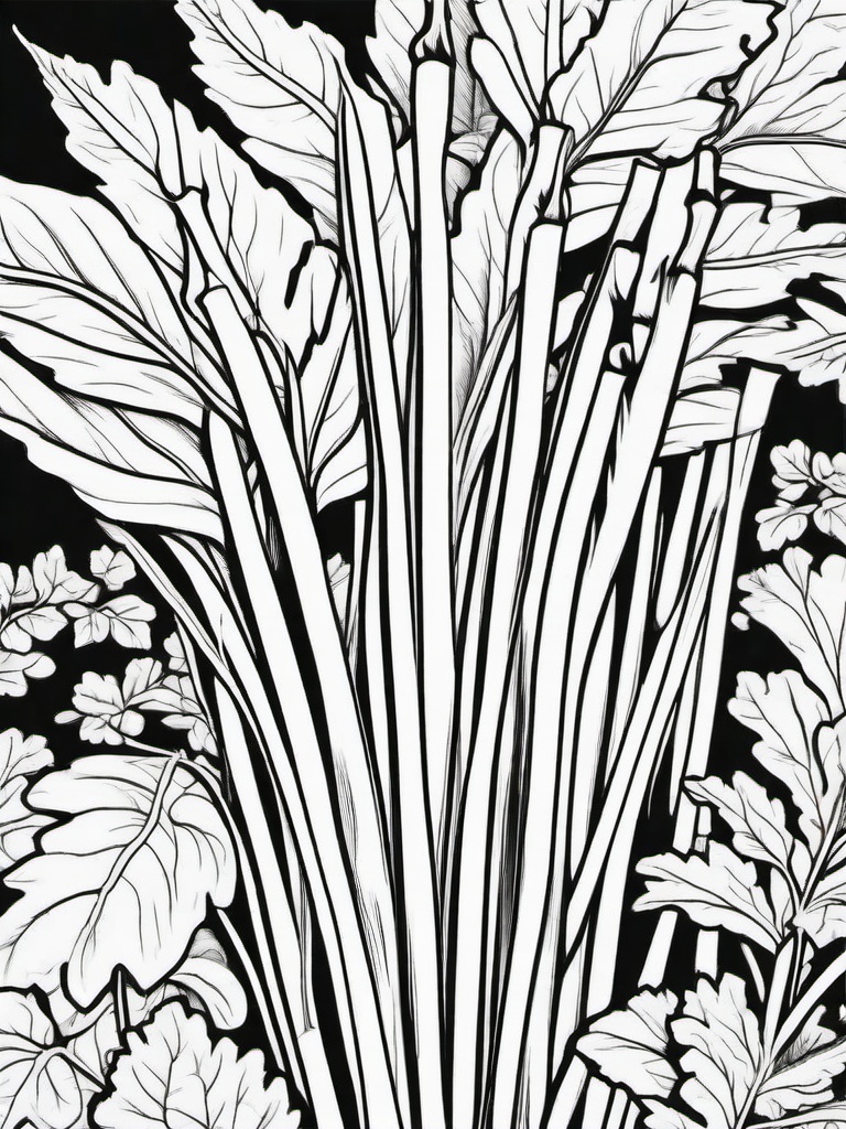 Vegetable Coloring Pages - Rhubarb stalks with leaves  simple coloring pages